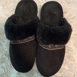 Isotoner Black Slippers with Patterned Trim